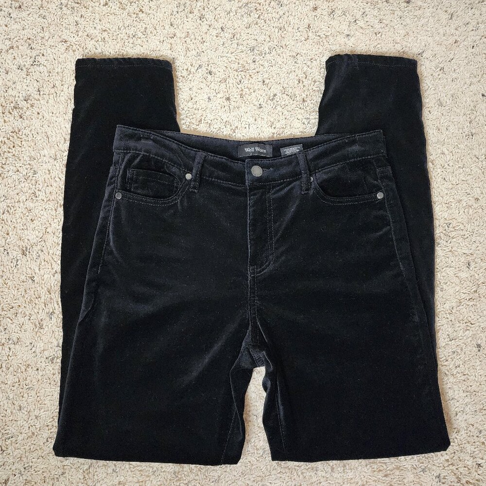 Well Worn Women's High Rise Luxe Velvet Tapered Black Pants Size 4 / 27 Cotton